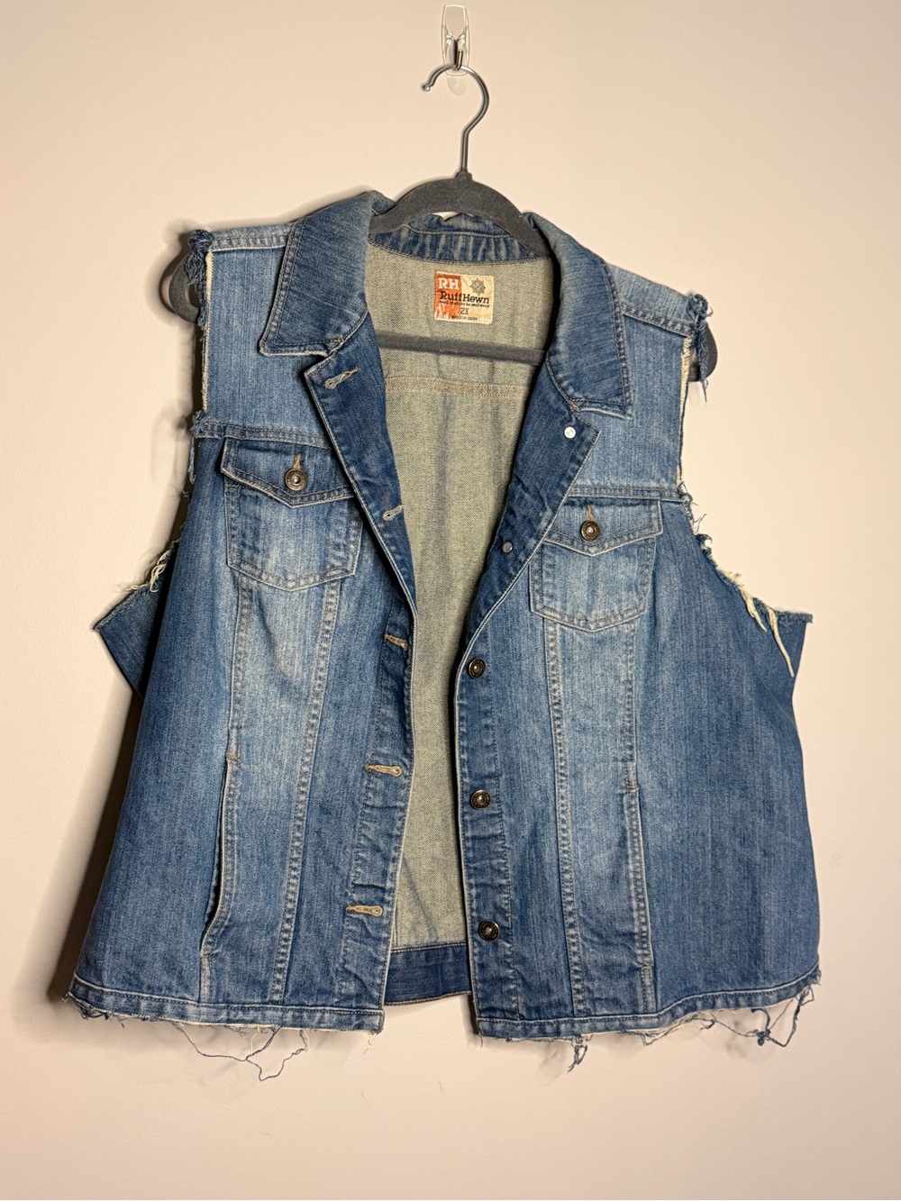 Ruff Hewn Blue Distressed Denim Vest